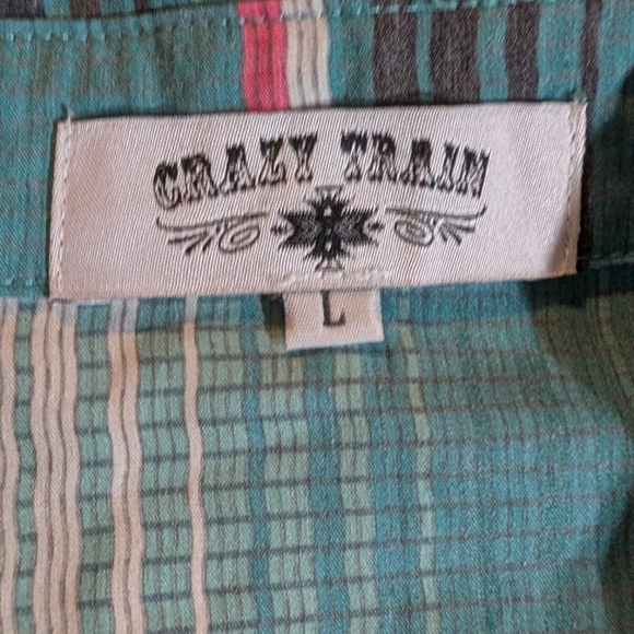 Crazy Train Serape Fringe Western Button Down Shirt | Boutique Boho Top | Size L - Picture 2 of 7